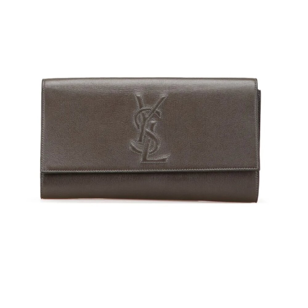 Saint Laurent Textured Patent Calfskin Monogram Large Belle De Jour Clutch